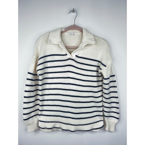 Alex Mill Jacques Stripe Pullover Sweater Cream Black Knit Coastal Classic XS - Picture 1 of 11